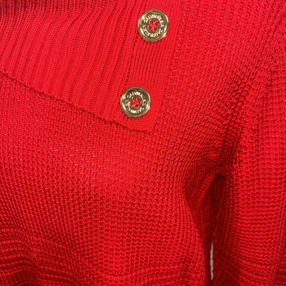 Calvin Klein Women's S Small Cowl Neck Sweater Textured Accent Buttons Red - Picture 3 of 7